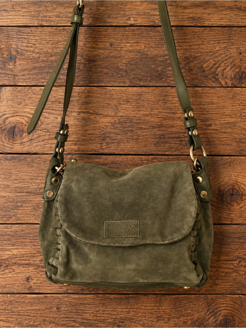 Aimee Kestenberg Olive Green Suede Crossbody Bag